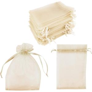 Super Z Outlet 100 Pack 5x7 Inch Mini Sheer Drawstring Organza Transparent Bags Jewelry Sack Pouches for Wedding, Party Decorations, Arts & Crafts Gifts (Ivory)