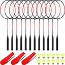 12 Pc Badminton Racket Set Including 12 Nylon Shuttlecocks, 3 Carry Bags, for Outdoor Lawn Backyard Games, Lightweight for Beginners Adults Portable, Red Black
