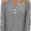 Magritta Womens Blouses Fall Tops Casual Long Sleeve Work Shirts Dressy V Neck Button Up Tunic Tshirts (XX-Large, A2grey)