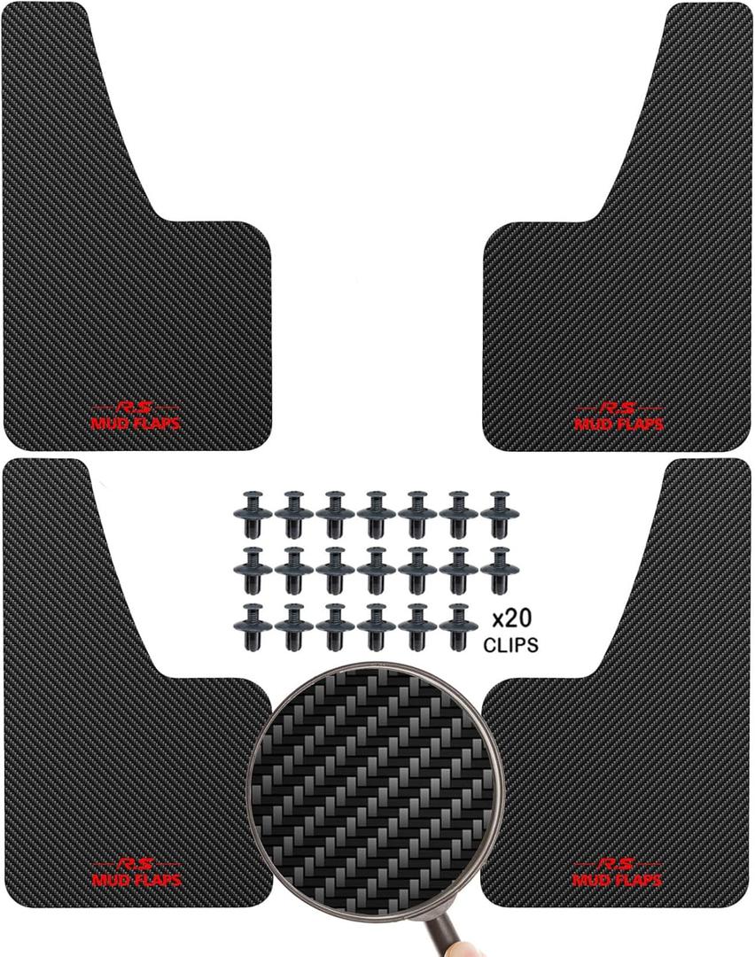 XUKEY 4pcs Black Universal Mudflaps for Car SUV Van Hatchback UTV ATV Front Rear Mud Flaps Splash Guards Fender Flares Mudguard with Hardware 14.17''x 8.27''("R.S MUD Flaps Logo)