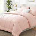 CozyLux Oversized King Comforter Sets Blush Pink, 7 Pieces Bed in a Bag, Ultra-Soft All Season Bedding Sets with Stitch Quilted Comforter, Flat Sheet, Fitted Sheet, Pillowcases