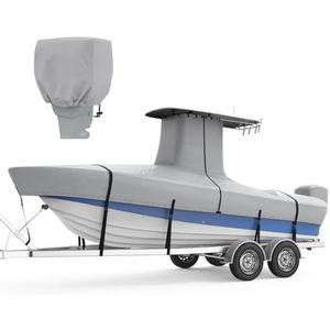 RVMasking Upgraded 1200D T-Top Boat Cover 100% Waterproof Heavy Duty Tear-Resistant Polyester with Motor Cover for Center Console Boat with T TOP Roof, 17'-19' Long Beam Width up to 102", Gray