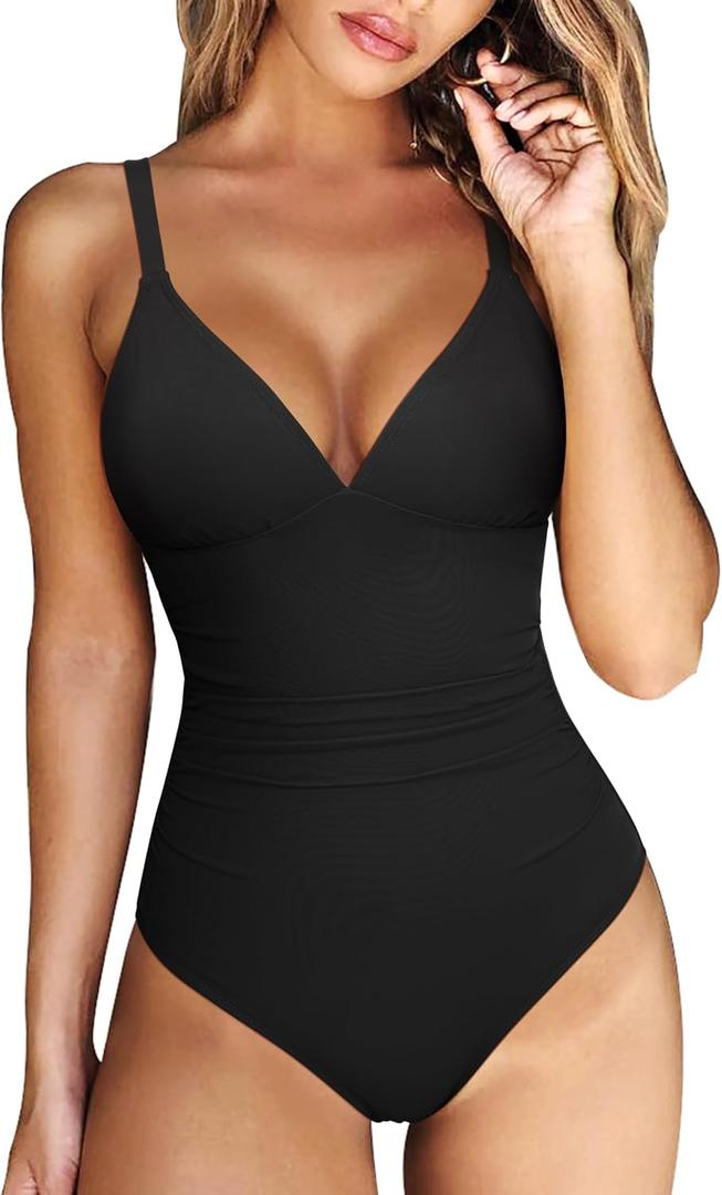 RXRXCOCO Women Tummy Control One Piece Swimsuits Slimming Shapewear Crisscross Back Bathing Suit, S