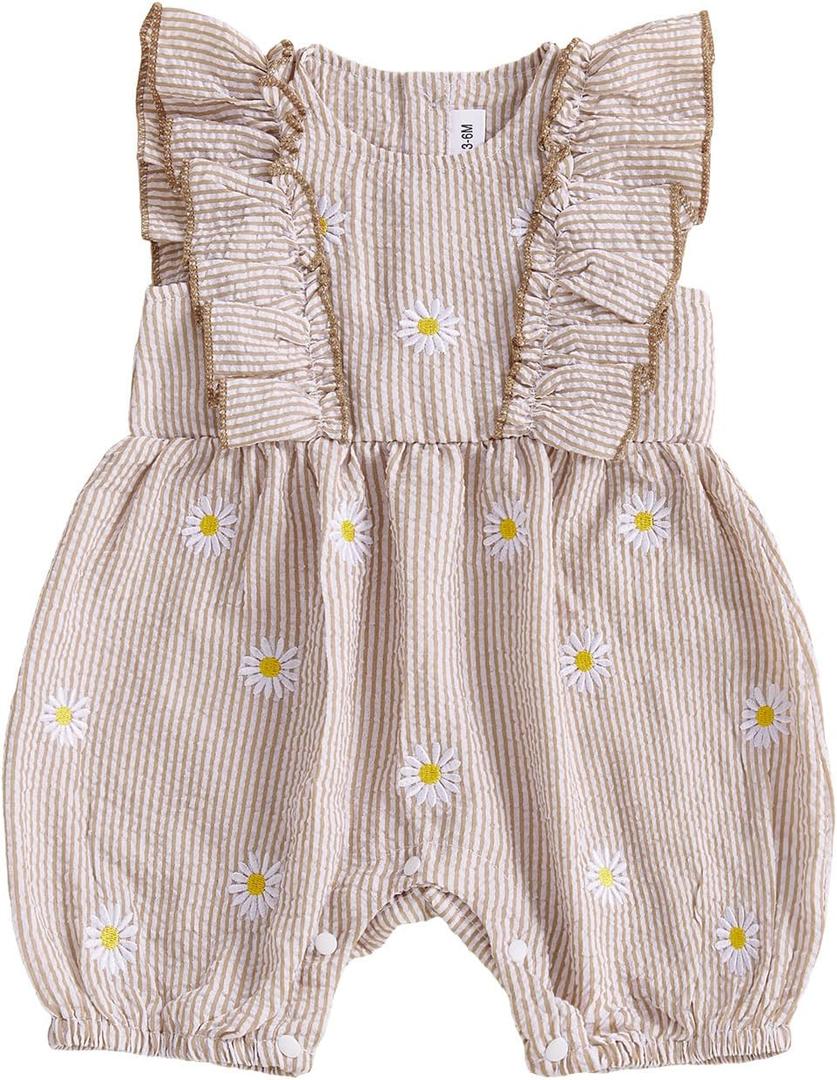 FOCUSNORM Newborn Baby Girl Summer Clothes Daisy Flying Sleeve Jumpsuit Romper Ruffle Onesie Infant Outfit 3 6 12 18 Months