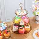 14 Pieces Tiered Cupcake Stand Set Gold 2-Tier 3-Tier Serving Stand Tower Tray with Round Rectangle Food Serving Trays Long Slim Dessert Stand for Party Wedding(Clear Amber)