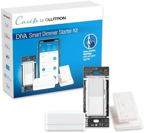 Lutron Diva Smart Dimmer Switch Kit for Caseta Lighting w/ Hub, Pico Remote & Pedestal, Smart Dimmer Works with Apple Home, Ring, Google Home, 3 Way, DVRF-BDG-1DP-A