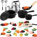 34 Pcs Miniature Dollhouse Kitchen Accessories 1/12 Scale Mini Dollhouse Metal Pots and Pans Stovetop Cookware Miniature Food Vegetables Fruits for Christmas Pretend Play Game Party Gifts Decoration