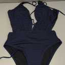 MakeMeChic Women's One Piece Swimsuit V Neck Cut Out Cross Backless High Cut Bathing Suit, Size L