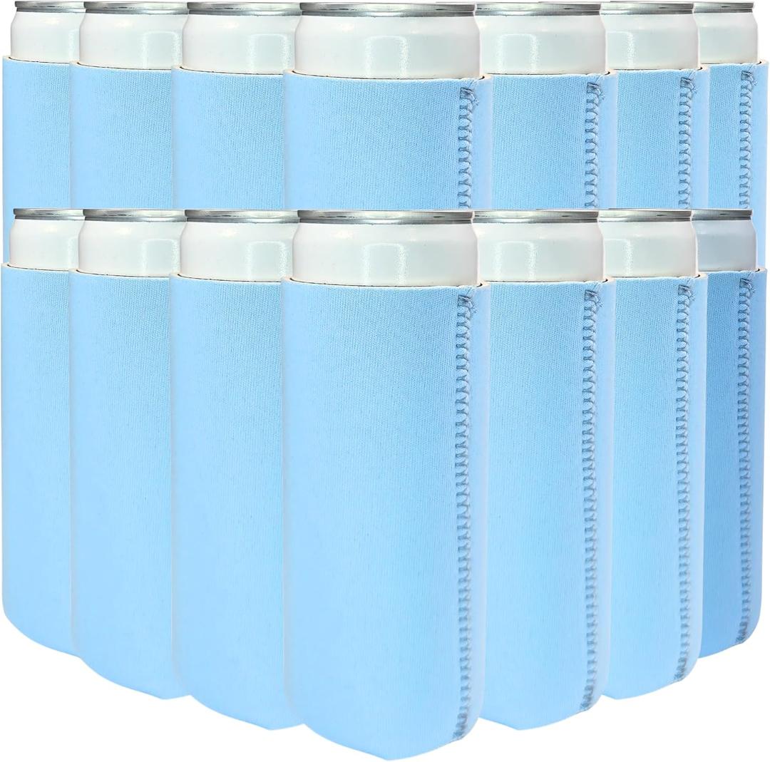 TahoeBay Slim Neoprene Can Cooler Sleeves (25-Pack) Skinny Tall Cans Bottles 12 Oz Thin Fit Seltzer Size Insulated Bulk Sublimation Blanks for Heat Press Vinyl Plain Blank (Placid Blue)