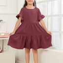 Geckatte Girls Dresses Summer Casual Floral Print Ruffle Short Sleeve Tiered Pleated Kids A-Line T-Shirt Dress Size 5-14