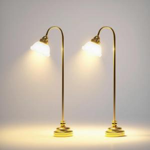 2 pcs Dollhouse Miniature Floor Lamps, 1:12 Scale LED Battery Operated Dollhouse Lights for Dollhouse Accessories