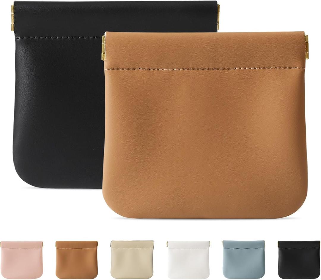 2 Pcs Small Makeup Bag for Purse, Upgrade Organosilicone Mini Makeup Pouch for Women with Snap Closure Clamp, Portable Small Cosmetic Bag Travel Storage Pouch for Coin Lipstick (Black + Brown)