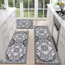 HEBE Farmhouse Kitchen Rugs Sets of 3 Non Slip Washable Boho Kitchen Rugs and Mats for Floor Kitchen Runner Rug Floor Carpet for Kitchen, Laundry, Hallways (20"x32"+20"x48"+20"x59", Grey)