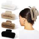 Ahoney 5 Inch Fuzzy Hair Claw Clip for Women Soft Fluffy Cute Hair Clips for Thick Hair, Strong Hold Non-slip Banana Jumbo Jaw Clips (Neutral)