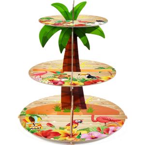 3-Tier Cupcake Stand - Palm Tree Party Decor for Luau, Hawaiian & Tropical Themed Events - Multi-Colored Cardboard Tiered Tray for Beach & Pool Party Decorations (Green)