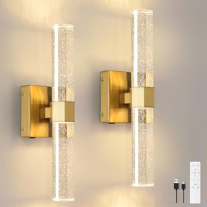 Battery Operated Crystal Wall sconces Set of 2,Rechargeable Modern Vanity Light Fixtures, 3000K-6000K Dimmable Gold LED Wireless Wall Lights for Bathroom Bedroom Living Room Hallway(2 Pack) Battery Operated Crystal Wall sconces Set of 2,Rechargeable Modern Vanity Light Fixtures, 3000K-6000K Dimmable Gold LED Wireless Wall Lights for Bathroom Bedroom Living Room Hallway(2 Pack)