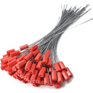 20pcs Security Marking Cable Seals Tamper Proof Steel Wire Seal Numbered Shipping Seals Disposable Pull Tight Self-Locking Cable Seal Truck, Trailers, Cargo, Containers Seal Ties Straps (Red, 20pcs)