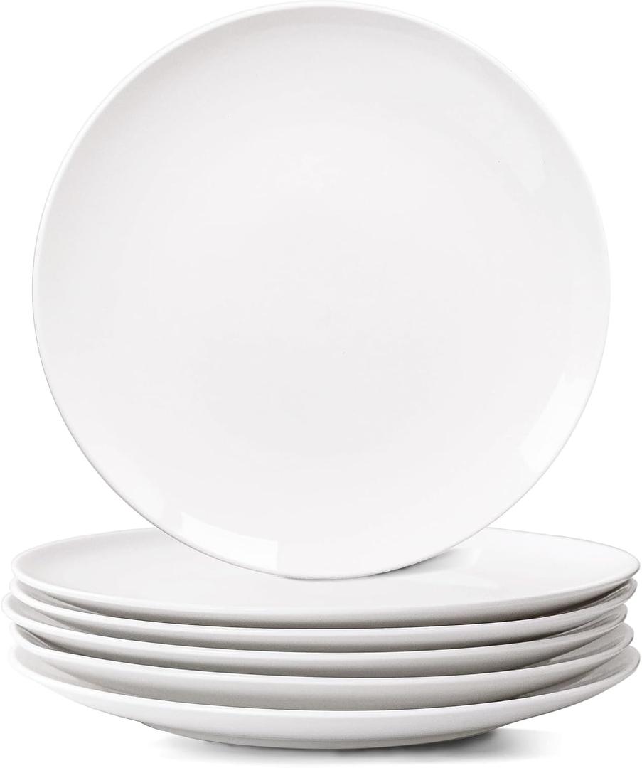 White Dinner Plates Set of 6, 10 Inch Ceramic Plates White Porcelain Dinner Plates for Kitchen, Serving & Everyday Use, Microwave & Dishwasher Safe, 25.4Cm