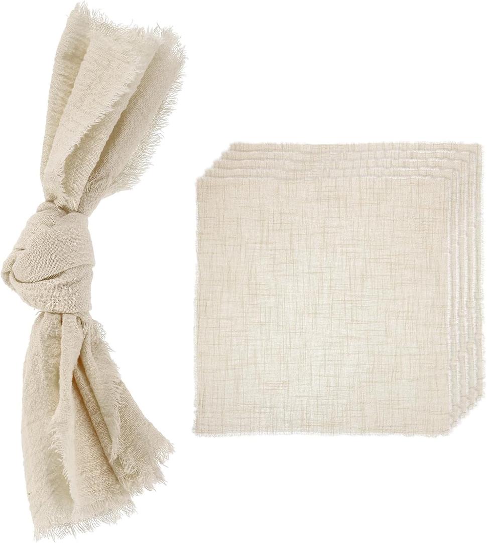 uxcell 6Pcs Handmade Cloth Napkins, 16.5x16.5 Inch Cotton Napkins with Fringe Square Rustic Table Napkin for Wedding Party Dinner Table Decor Bridal Shower, Beige