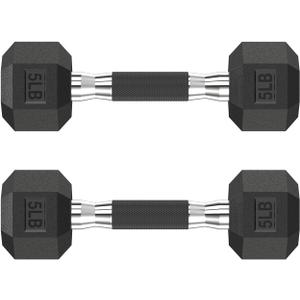HANDBODE Hex Rubber Dumbbells, Non-Slip Handle Design for Secure & Comfortable Grip, Hand Weights for Strength Training and Home Gym/ Pair of 5 LB
