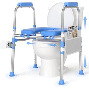 Padded Toilet Seat Riser for Seniors FSA/HSA Eligible, Adjustable Safety Frame Raised Toilet Seat with Handles, Heavy Duty Bariatric Recovery Elderly Assistance Products, Fits Round & Elongated