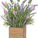 DILATATA Rustic Lavender Flowers Artificial Lavender Decor Fake Lavender Plant in Wooden Pot Faux Plants for Home Bathroom Table Centerpieces Wedding Decor Potted Lavender Flower Purple Decor
