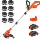 Electric String Trimmer Cordless with 2x2.0Ah Battery, 20V Battery Powered 12-inch Lawn Mover & Edger Lawn Tool with Charger, Powered Grass Trimmer with 8pcs Spool Line for Yard, Garden, Orange