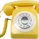 Sangyn Retro Landline Telephone Classic Vintage Corded Phone Old Fashioned Dial Button Desk Phone with Redial Function for Home Office (Yellow)