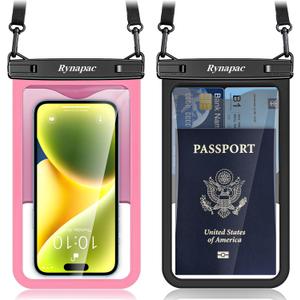 Rynapac [Up to 8.5" Waterproof Phone Pouch - 2 Pack IPX8 Waterproof Phone Case for iPhone 17 16 15 14 Pro Max Galaxy S26 Ultra, Touchscreen & Underwater Photography, Beach Cruise Travel Essentials