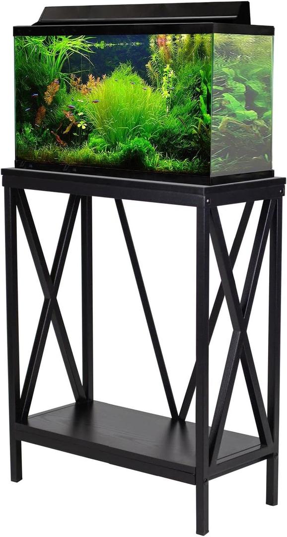 Aquatic Fundamentals 20 Gallon Metal/Wood, Aquarium Stand, Console Table, 24.2" L x 28" W, Black