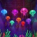 Blueweenly 8 Pcs Glow Ocean Party Ceiling Decorations Neon Hanging Jellyfish Glow in The Dark Under The Sea Fluorescence Silicone Jellyfish with Fishing Line for Ocean Mermaid Birthday Party