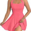 Narecte Womens Summer Dress Halter Neck Casual Dresses for Women Sexy Dress Backless A-line Mini Cute Dresses Pink XL (Pink, XL)