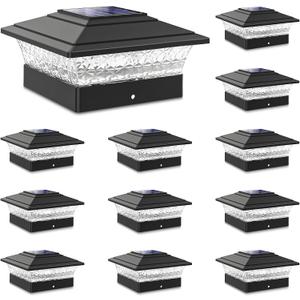 Solar Post Cap Lights Outdoor 12pack, Waterproof Fence Post Lights with 16 Ultra Bright LEDs Fit 4x4 Wood/Vinyl Posts, Black Deck Post Lights with Warm/Cool White for Garden Patio Porch Yard