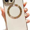 Owncase Magnetic for iPhone 15 Pro Max Case, (Compatible with MagSafe) (Full Camera Lens Protection) (Reinforced Corners) Shockproof Soft TPU Electroplate Edge Bumper Case for Women, White