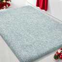 Yimobra Bathroom Rugs Non Slip Washable 24x17, Ultra Soft Absorbent Microfiber Bath Mat, Dual-Tone Decor Rug with Rubber Backing for Bathroom Floor, Tub and Shower, Home Essentials,Light Blue & White