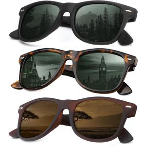 KALIYADI Sunglasses Men Polarized for Mens and Womens Unisex Sun Glasses for Driving UV Protection, B08-(3 Pack) G15/Tortoise/Brown, multicolored