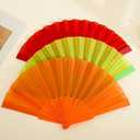 Gionforsy 12pcs Clap Fabric Folding Chinese Tai Chi Fan Set Decorative Folding Hand Fan for Festival Dance Party (Rore Red)