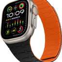 Compatible with Apple Watch Band 49mm 46mm 45mm 44mm 42mm 41mm 40mm 38mm, Silicone Magnetic Adjustable Loop Strap for iWatch Ultra 3/2/1 SE3 Series 11 10 9 8 7 6-1 (49/46/45/44/42, Black Orange)