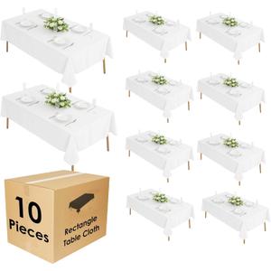 10 Pack 90 x 132 Inch White Rectangle Tablecloth, Polyester Fabric Washable Table Cloth for Home, Party, Wedding or Restaurant Use.