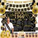 60th Birthday Decorations for Men Women, 36 Pcs Back in 1966 Birthday Party Decorations, Black Gold Happy 60th Banner,Vintage 60th Birthday Table Decorations ,Cake Topper, Sash Party Supplies