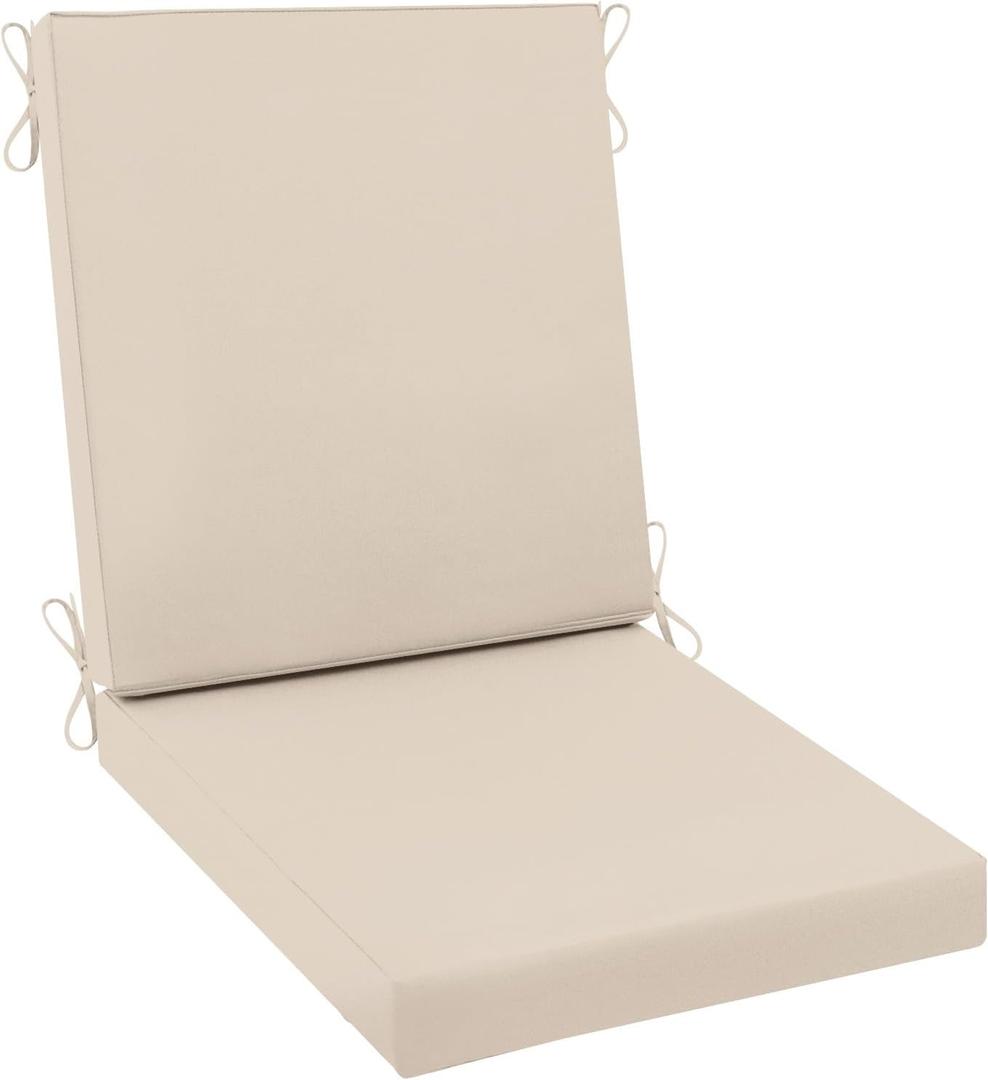 AAAAAcessories Outdoor Seat Cushions for Chairs, Waterproof, Fade-Resistant Patio Furniture Replacement Cushions, 20" x 20" x 3" + 20" x 24" x 3", Khaki Beige (20x20-24'' High Back-1 Count)