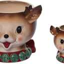 One Holiday Way 7.5-Inch Set of 2 Christmas Reindeer Chip and Dip Bowls  Ceramic Appetizer, Snack Xmas Candy Dishes Decorative Tableware