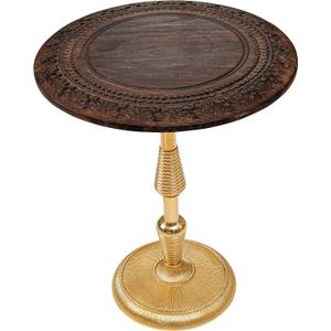 Side Table in Solid Wood and Aluminium base,18 x 22" Burnt Brown Gold, Spiral