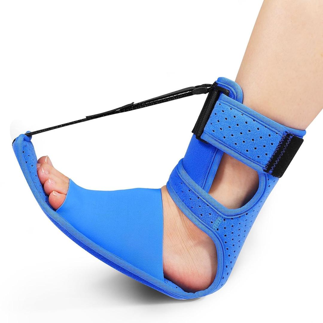 KTSAY Upgrade Plantar Fasciitis Night Splint & Relief Brace with Adjustable Straps - Support for Achilles Tendonitis, Heel Spur Pain, Day & Night Use (1, Blue)