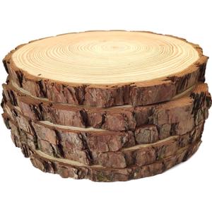 Natural Wood Slices Round Pine Wood Slabs 5 Pack Round Rustic Woods Slices 9"-11" Rustic Tree Bark Slice Weathered Log Disc Outdoor Country Barn Wedding Table