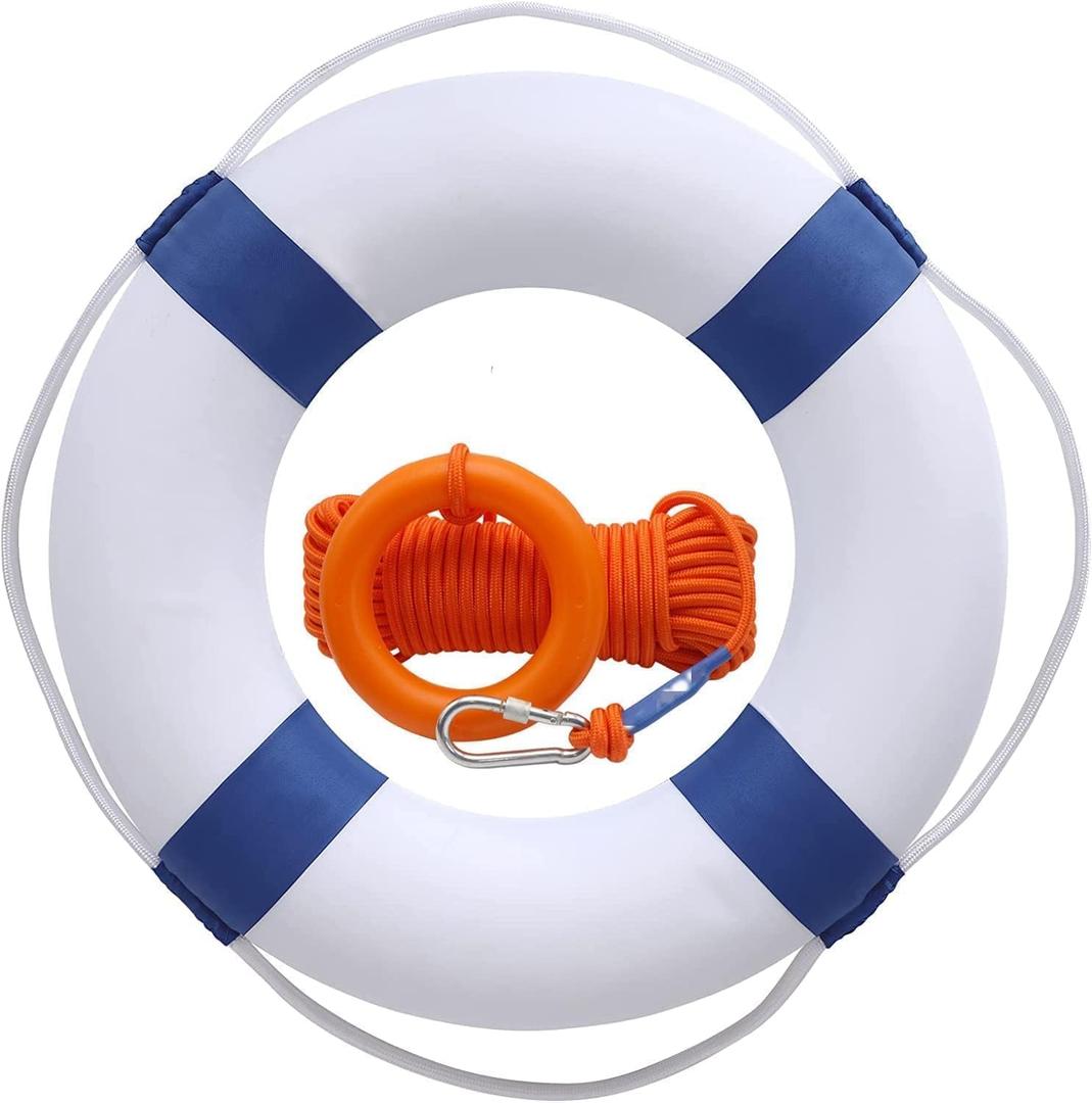 20 Inch / 50cm Pool Safety Life Preserver Throw Ring Buoy- Swim Foam Rings for Swimming Pool Wall Decoration with 98.4FT Water Floating Lifesaving Rope