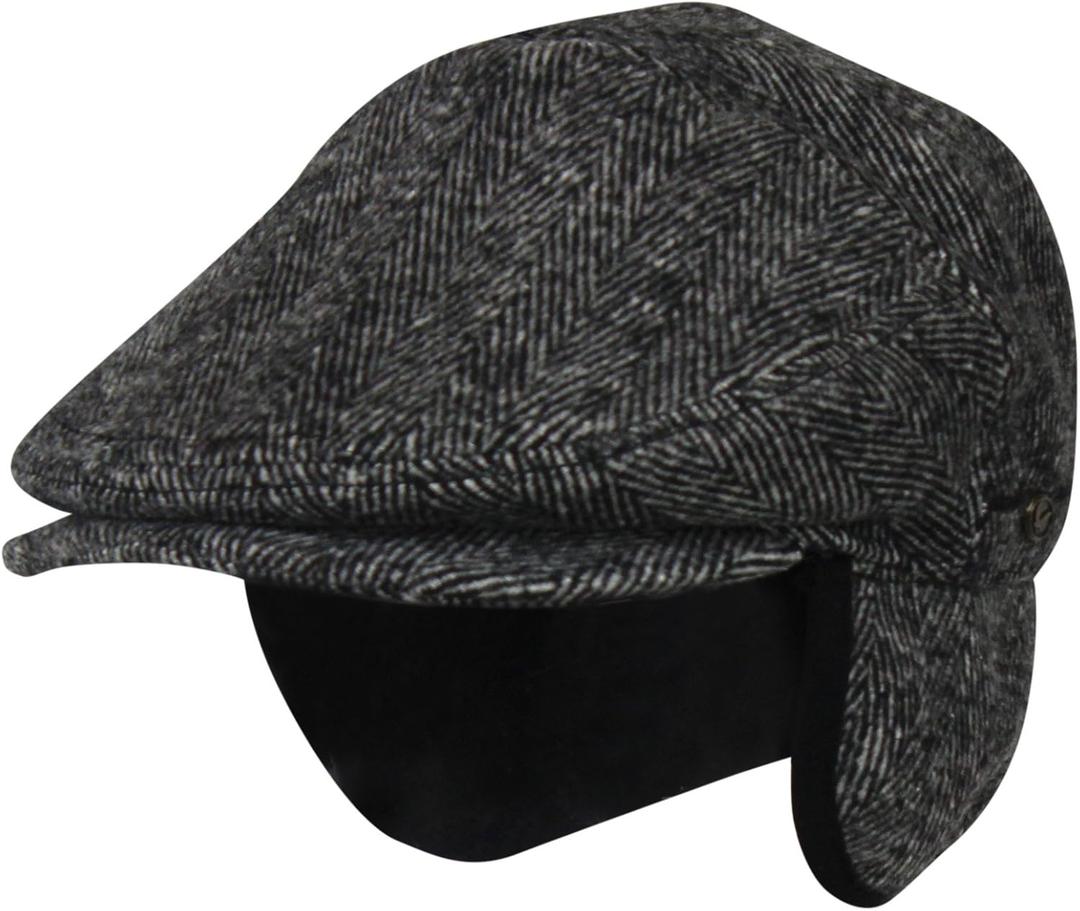 100% Wool Herringbone Winter Ivy Cabbie Hat w/Fleece Earflaps – Driving Hat