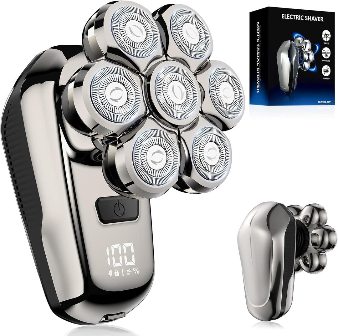 Head Shaver for Bald Men, 7D Floating Rotary Shaver with LED Display, Detachable Electric Shavers Rechargeable 2-Speed Modes Motor IPX7 Waterproof Dry/Wet Electric Razor, Gift for Dad Husband