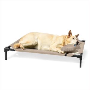 Coolaroo Pro Elevated Dog Bed with HeatShield Fabric Advanced Cooling Raised Cot for Small & Medium Breeds, Easy-Clean, Low-to-Ground Access, Bonus Bolster Pillow Great Sandy Beige