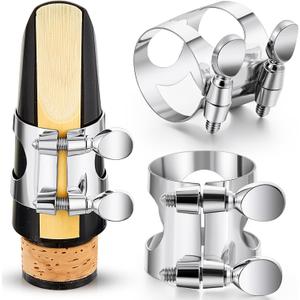 Treela 2 Pcs Clarinet Ligature B Flat with Adjustable Screws - Silver Mouthpiece Ligature for Bb Clarinet, Mouthpiece Ligature for Woodwinds Instruments